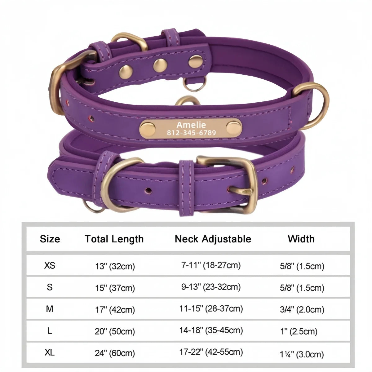 Collar de Cuero Personalizado para Perro | Placa Grabada Gratis | AmaDog