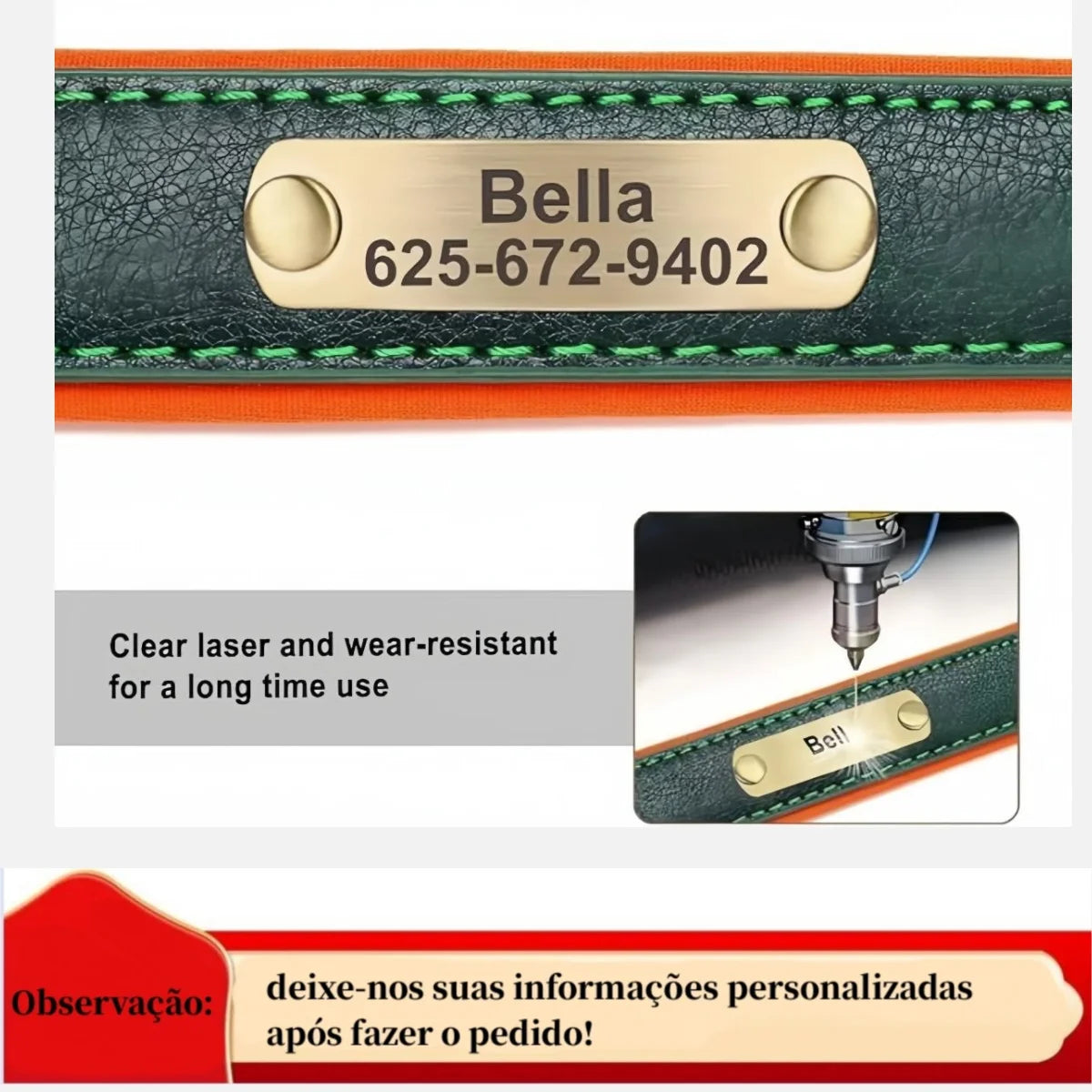 Collar de Cuero Personalizado para Perro | Placa Grabada Gratis | AmaDog