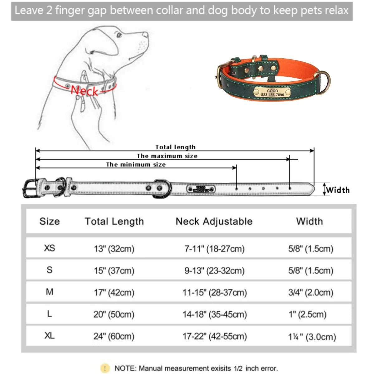 Collar de Cuero Personalizado para Perro | Placa Grabada Gratis | AmaDog