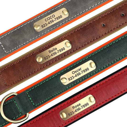 Collar de Cuero Personalizado para Perro | Placa Grabada Gratis | AmaDog