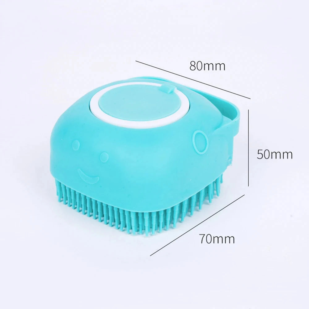 Cepillo masajeador de silicona para mascotas con medidas: 80mm x 70mm x 50mm