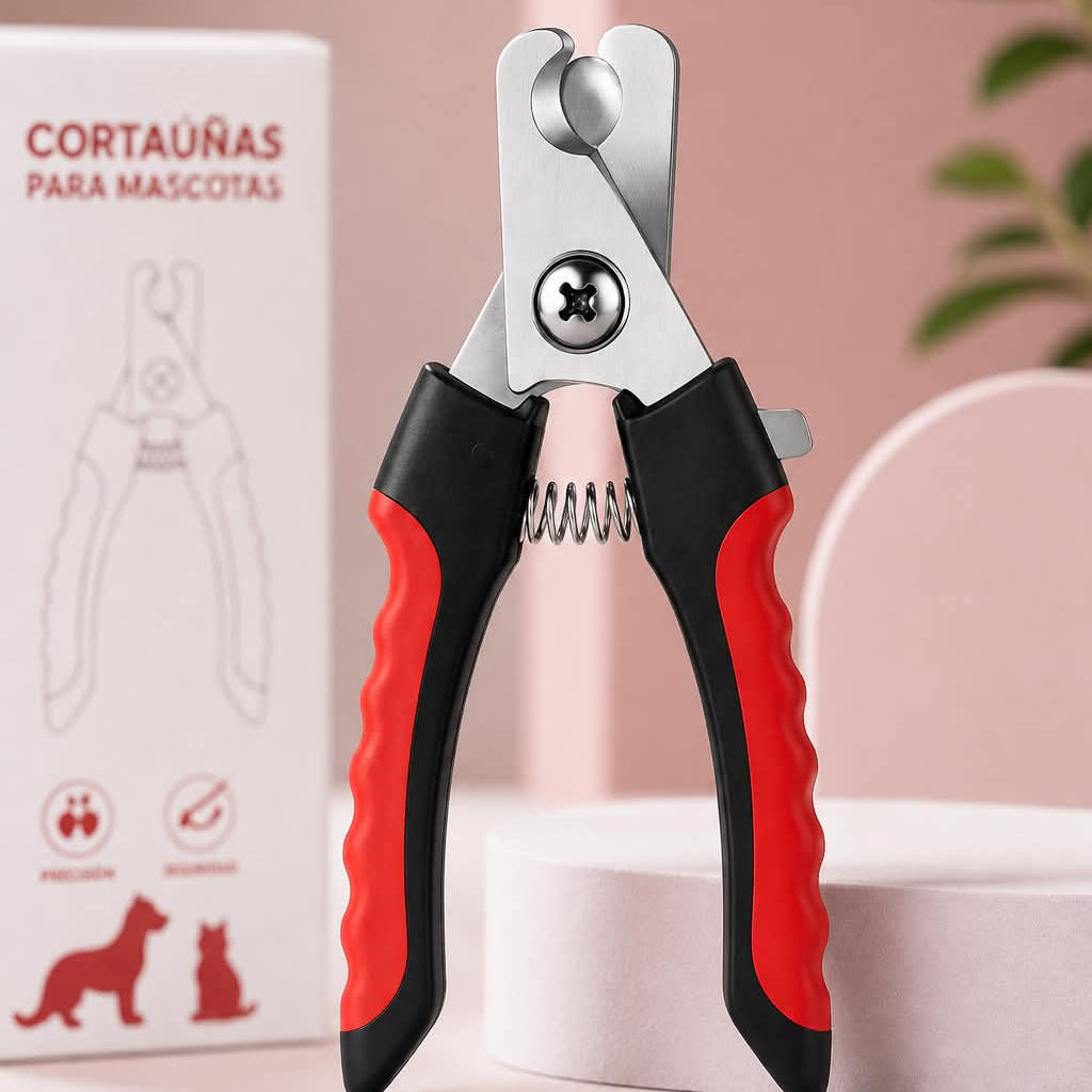 Cortaúñas profesional rojo para perros y gatos con mango antideslizante y cuchillas de acero inoxidable.
