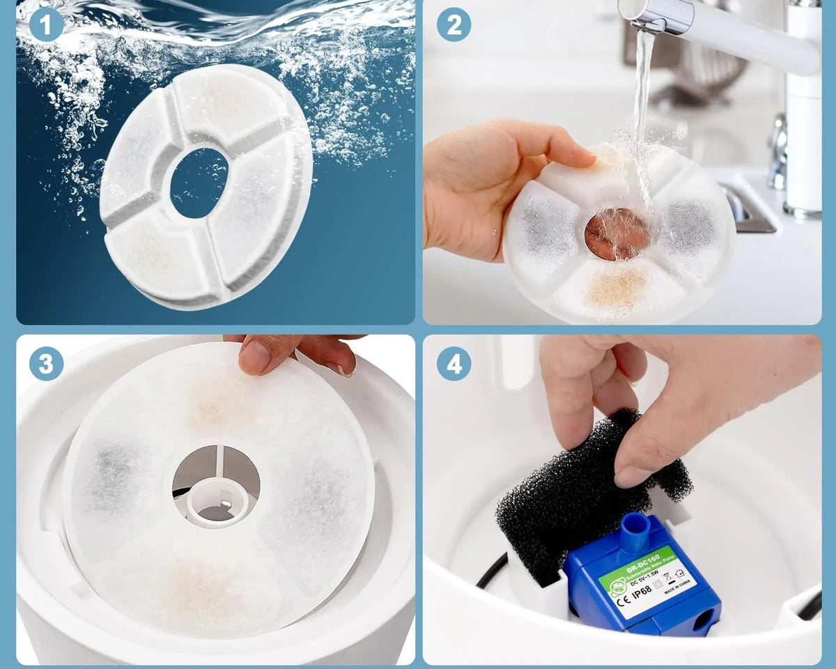 Guía de instalación en 4 pasos del filtro de carbón activado para fuente de agua automática para gatos y perros – AmaDog
