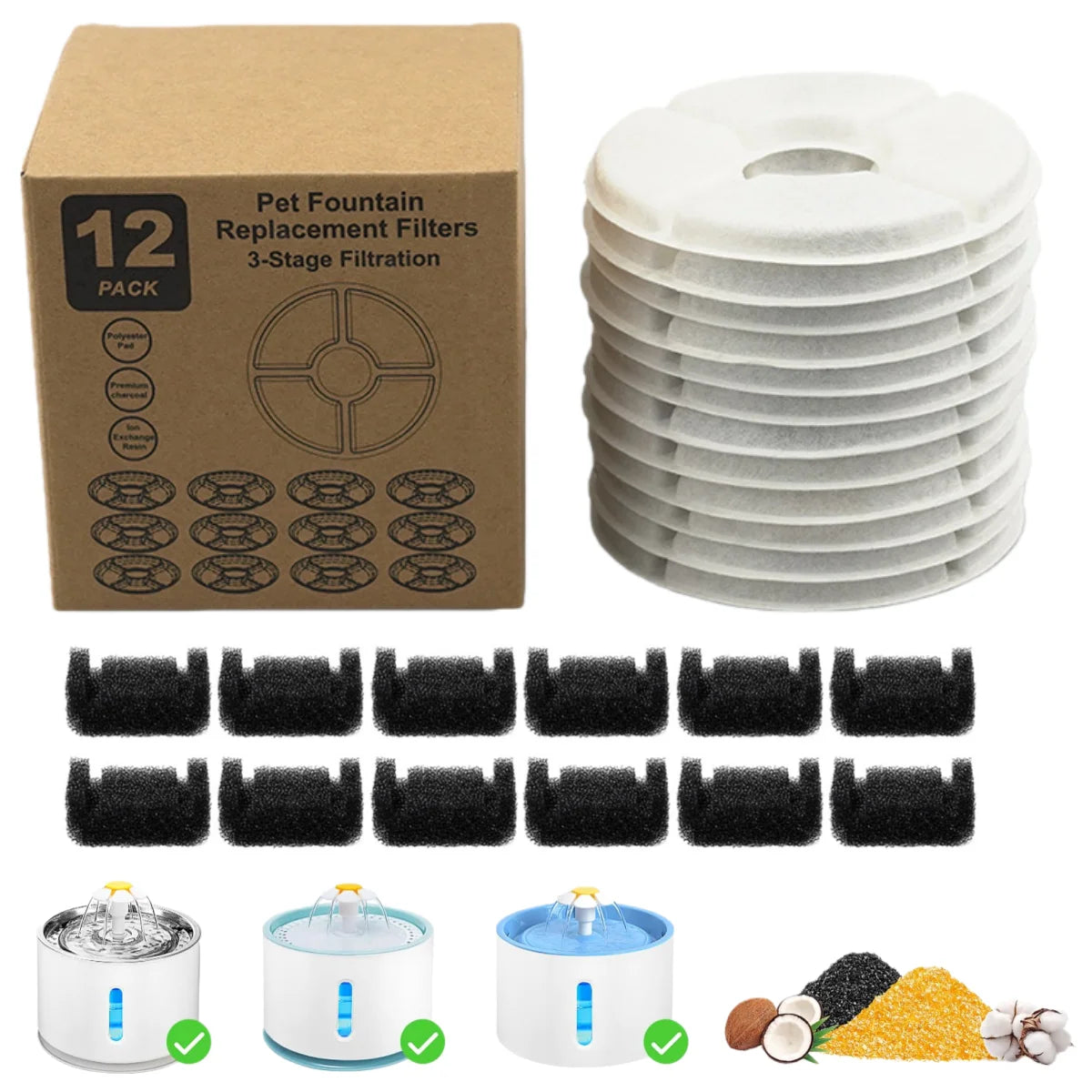 Pack de 12 filtros de repuesto de carbón activado para fuente de agua automática para gatos y perros – AmaDog